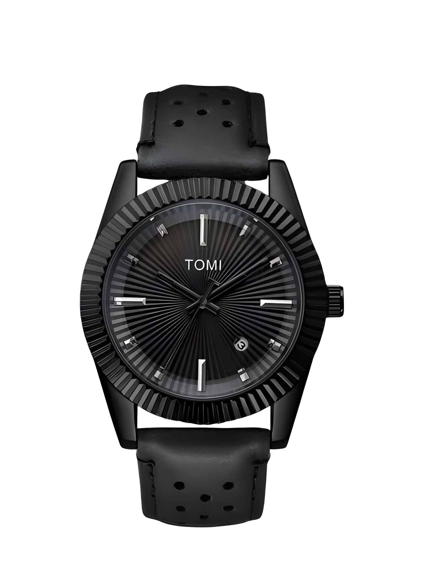 TOMII Men's Watch Date Quartz Round Shape Dial Leather Straps