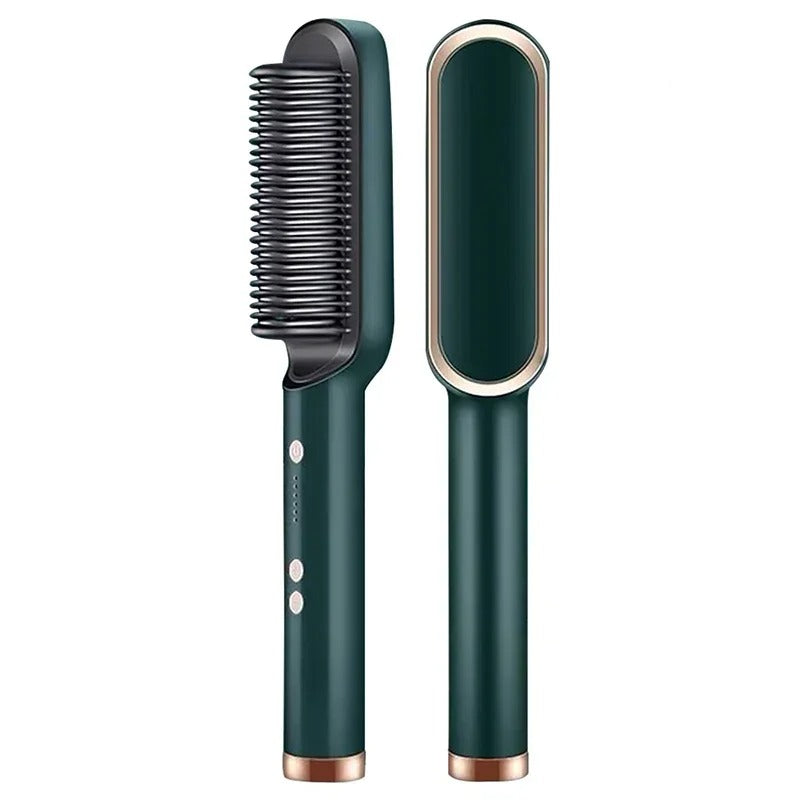 2-in-1 Ionic Hair Straightener & Curler Brush – Fast Heating Comb