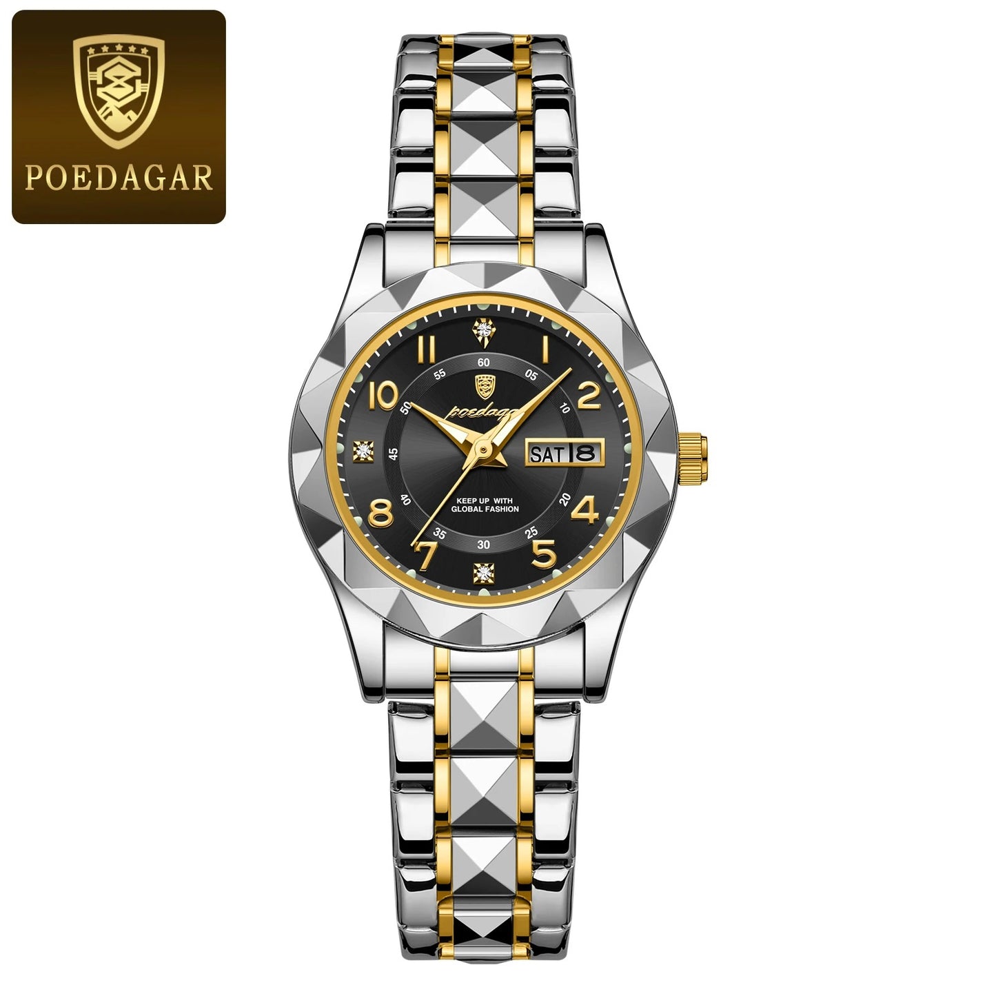 POEDAGAR Stainless Steel Date Week Women Watch Waterproof Business class watch