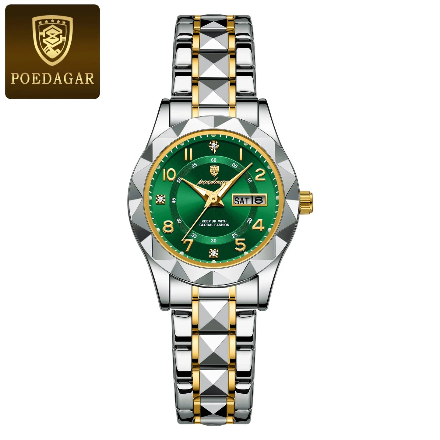 POEDAGAR Stainless Steel Date Week Women Watch Waterproof Business class watch