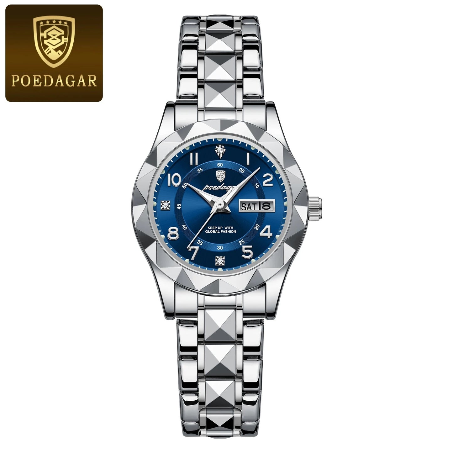 POEDAGAR Stainless Steel Date Week Women Watch Waterproof Business class watch