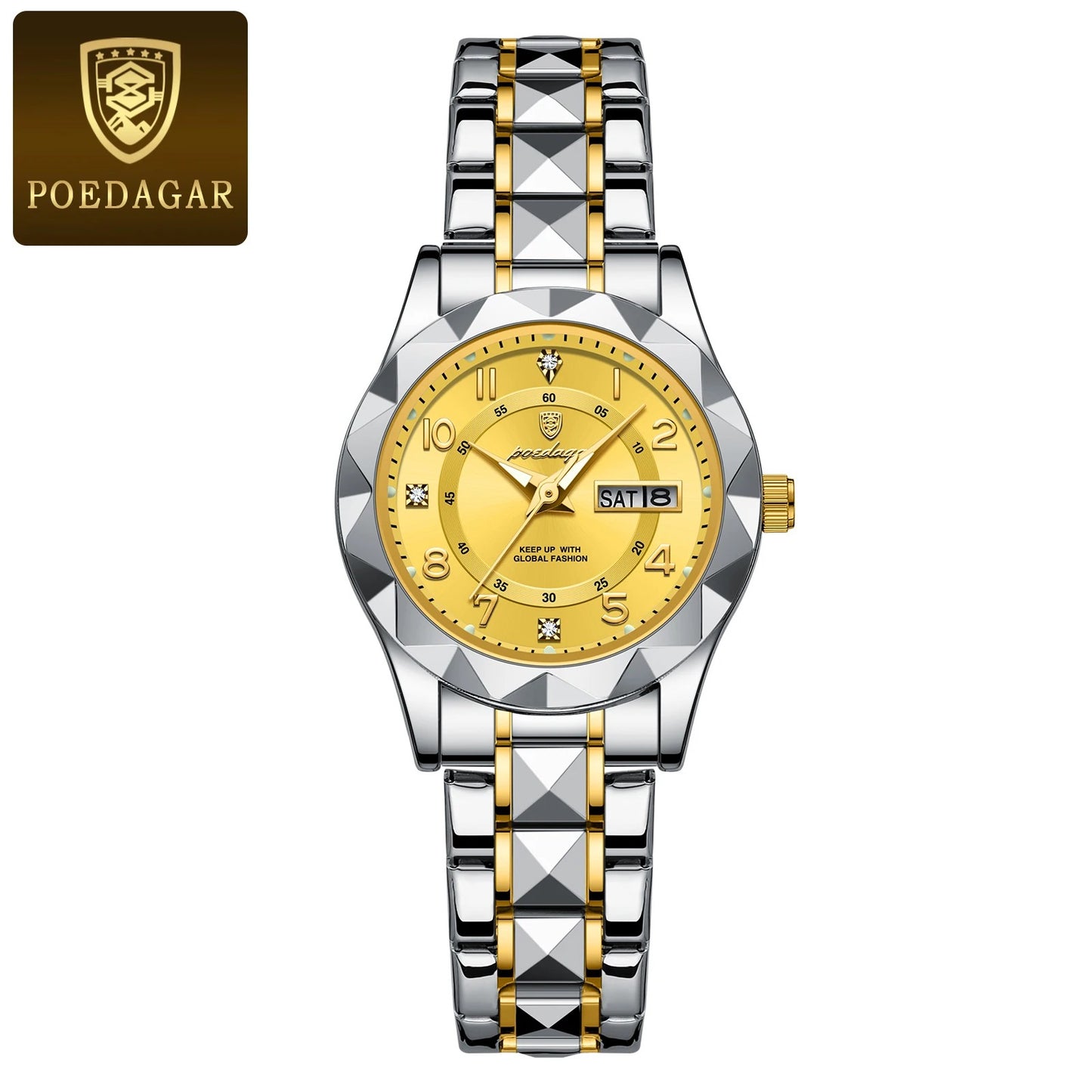 POEDAGAR Stainless Steel Date Week Women Watch Waterproof Business class watch