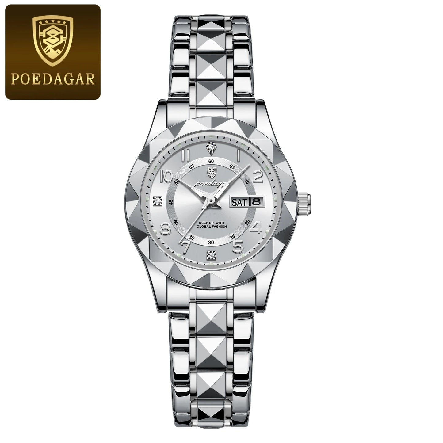 POEDAGAR Stainless Steel Date Week Women Watch Waterproof Business class watch