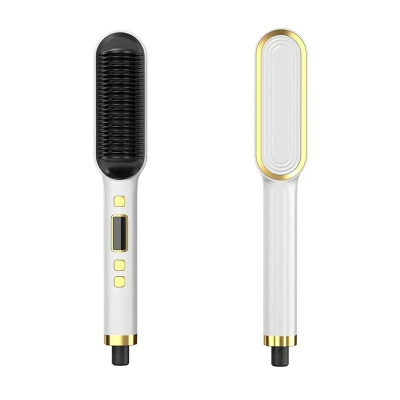 2-in-1 Ionic Hair Straightener & Curler Brush – Fast Heating Comb