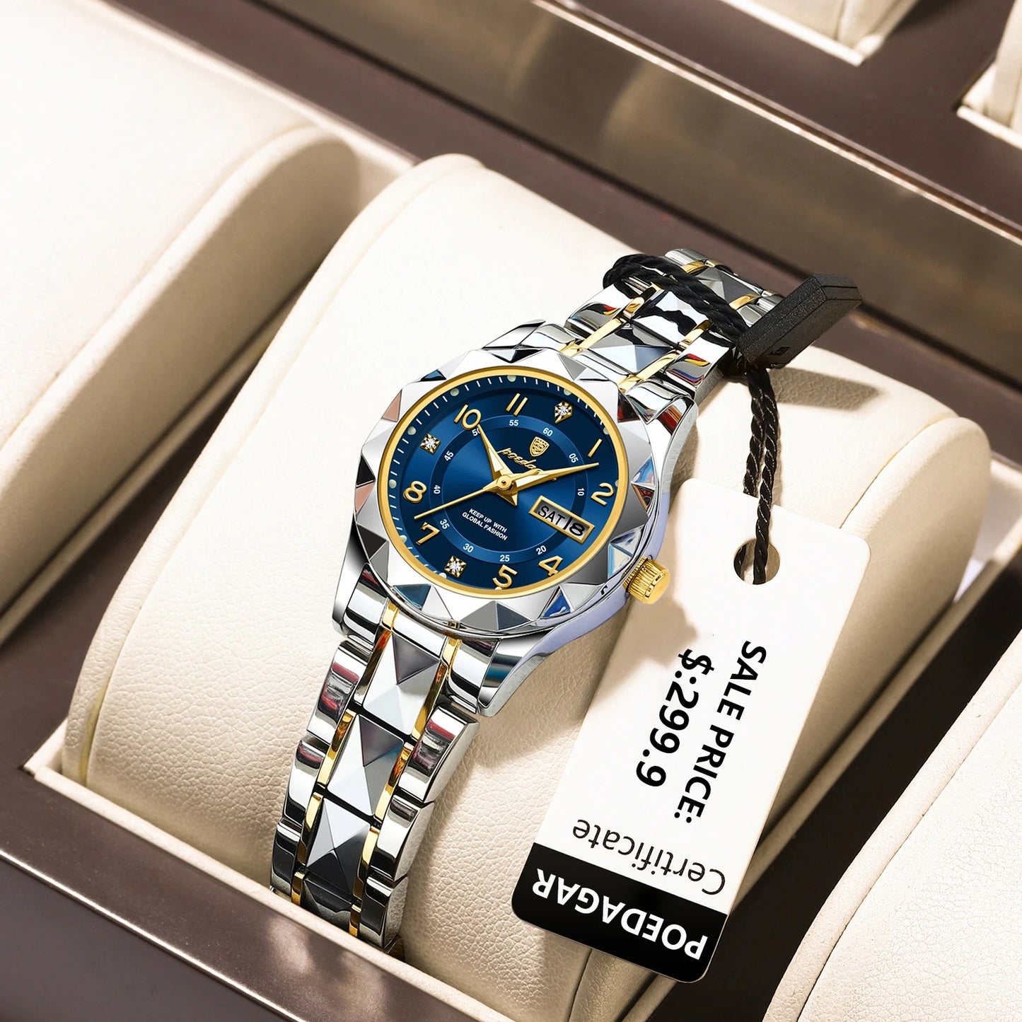 POEDAGAR Stainless Steel Date Week Women Watch Waterproof Business class watch