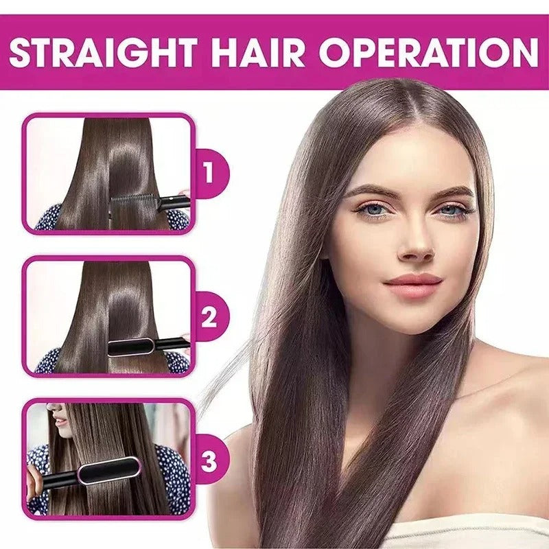 2-in-1 Ionic Hair Straightener & Curler Brush – Fast Heating Comb