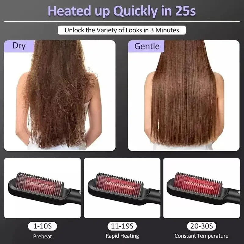 2-in-1 Ionic Hair Straightener & Curler Brush – Fast Heating Comb