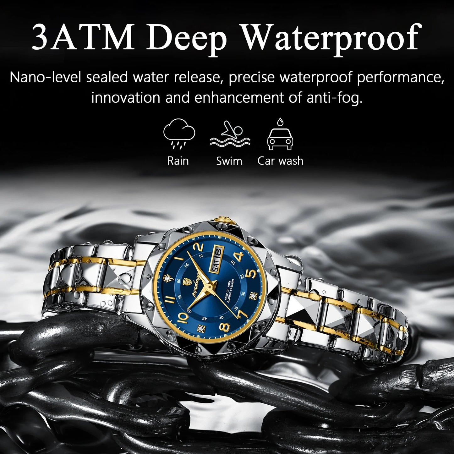 POEDAGAR Stainless Steel Date Week Women Watch Waterproof Business class watch