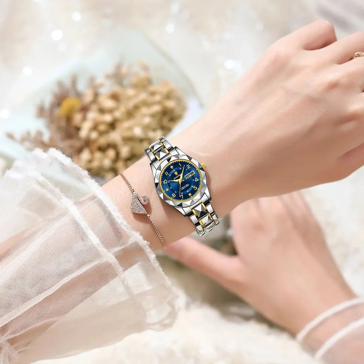 POEDAGAR Stainless Steel Date Week Women Watch Waterproof Business class watch