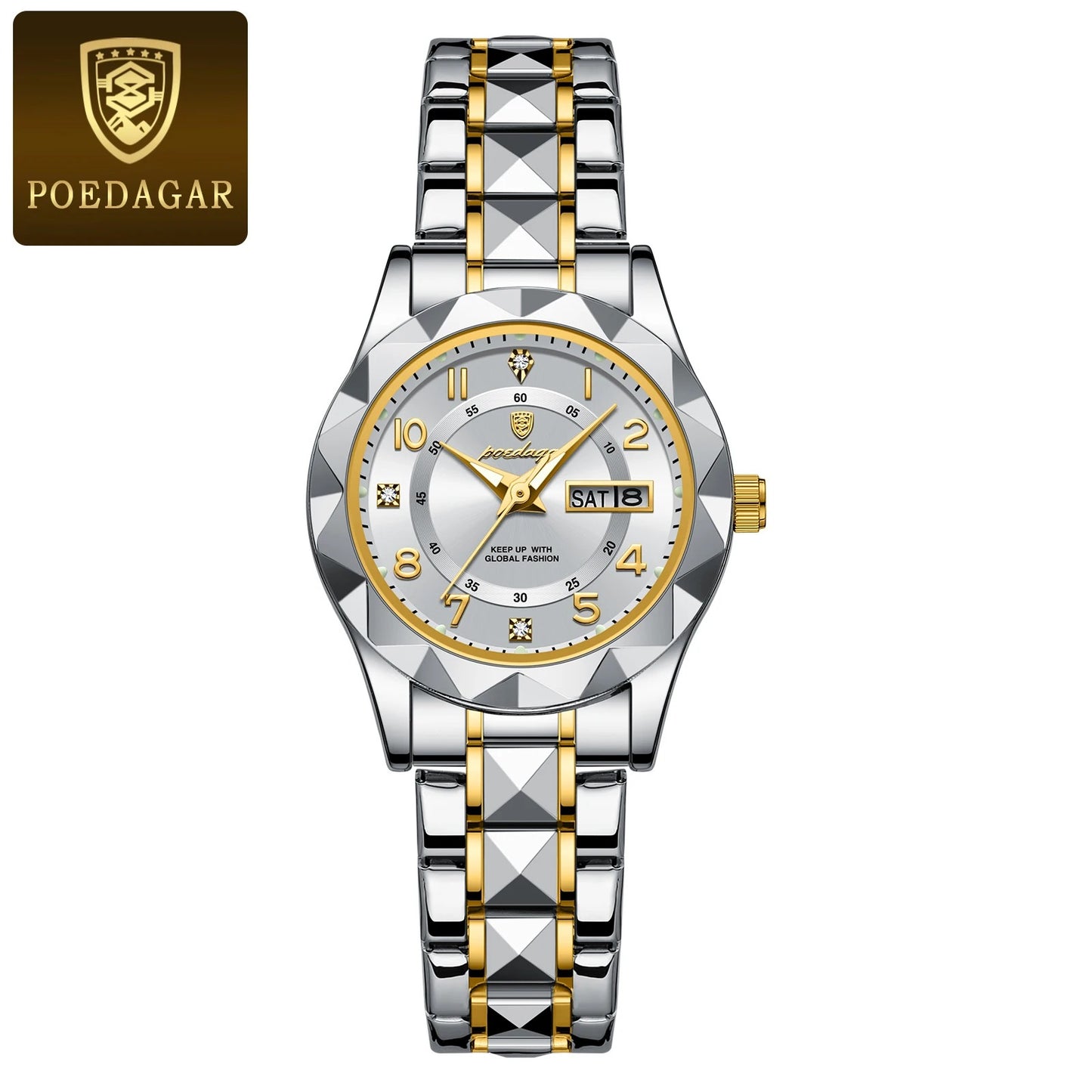POEDAGAR Stainless Steel Date Week Women Watch Waterproof Business class watch