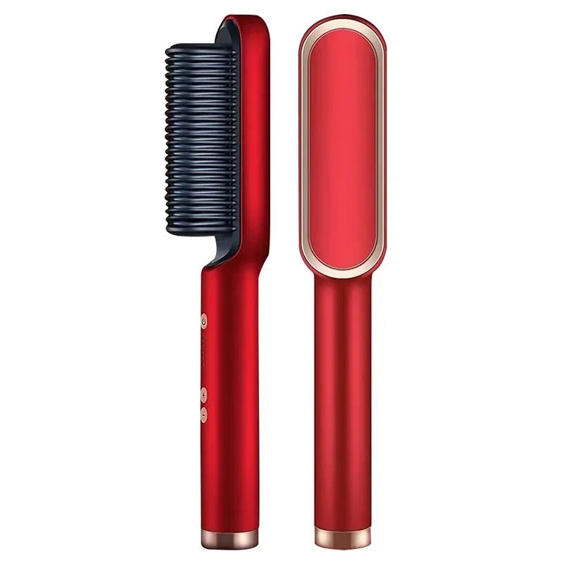 2-in-1 Ionic Hair Straightener & Curler Brush – Fast Heating Comb
