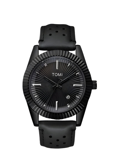 TOMII Men's Watch Date Quartz Round Shape Dial Leather Straps