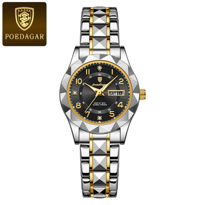 POEDAGAR Stainless Steel Date Week Women Watch Waterproof Business class watch