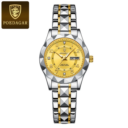 POEDAGAR Stainless Steel Date Week Women Watch Waterproof Business class watch