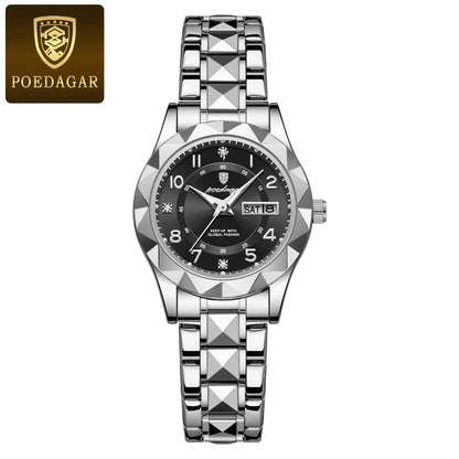 POEDAGAR Stainless Steel Date Week Women Watch Waterproof Business class watch