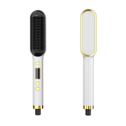 2-in-1 Ionic Hair Straightener & Curler Brush – Fast Heating Comb