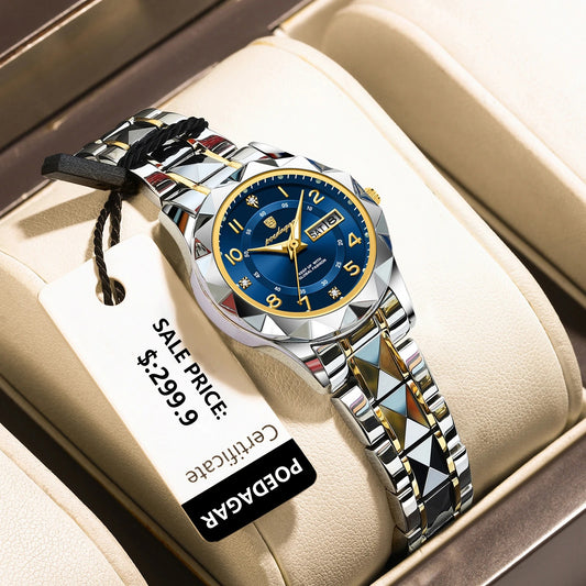 POEDAGAR Stainless Steel Date Week Women Watch Waterproof Business class watch